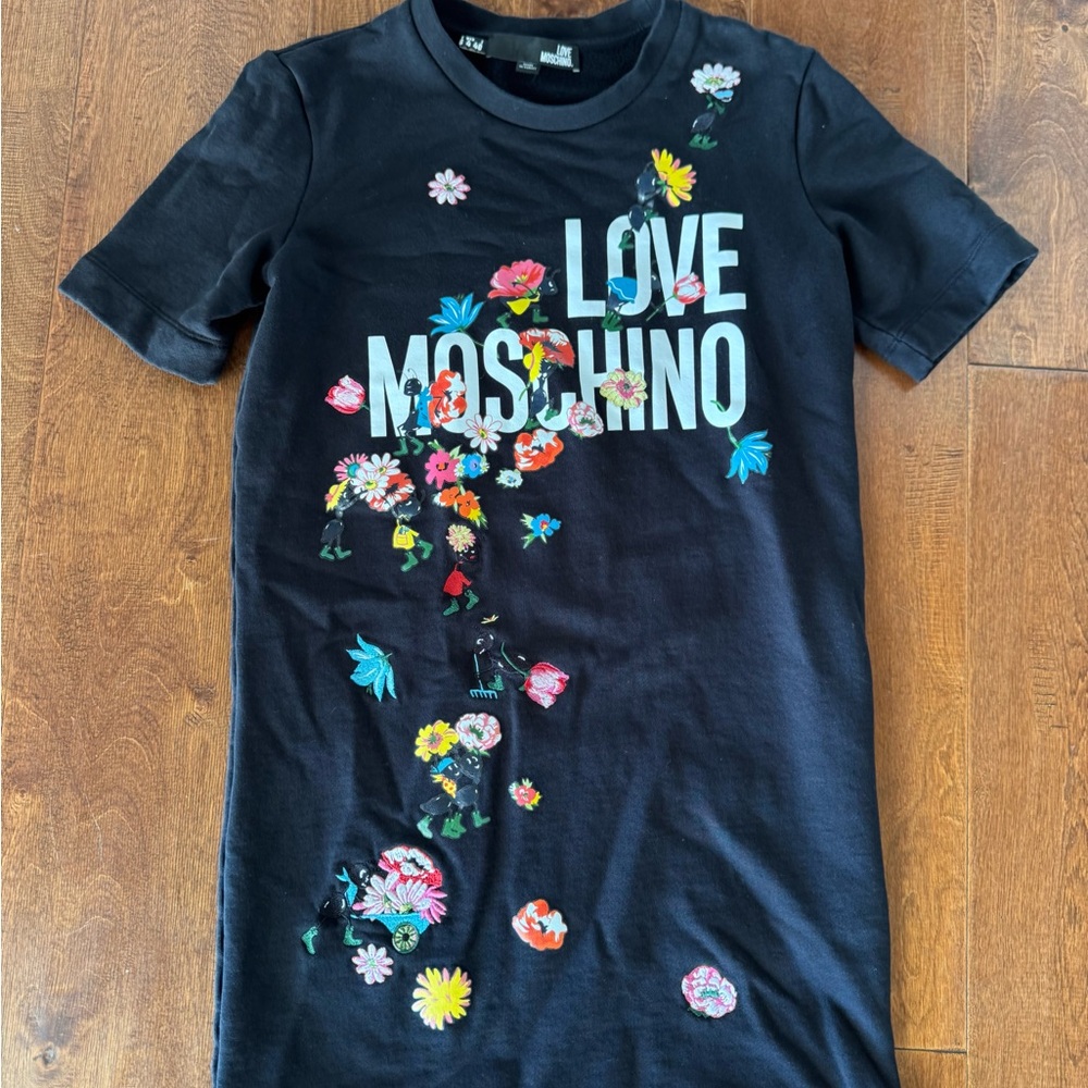 Love Moschino Black Dress with Vibrant Floral Accents